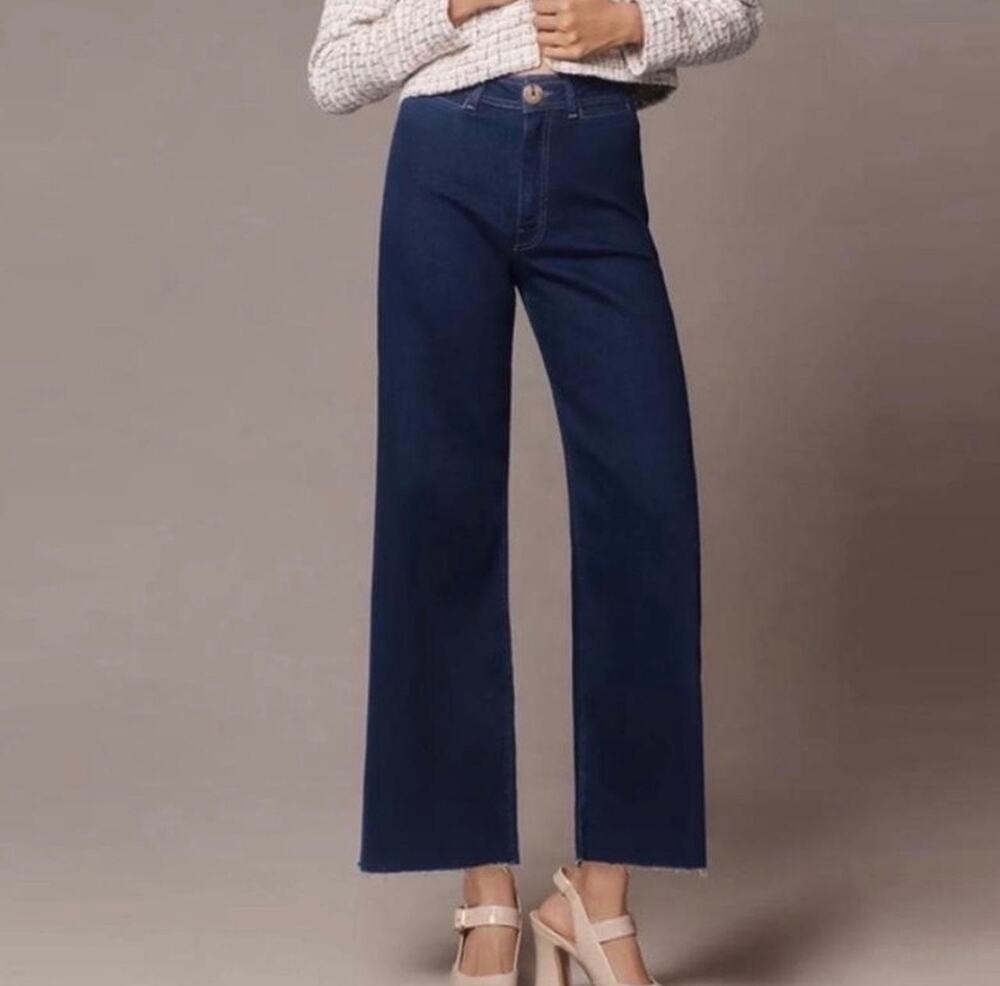 MAEVE Anthropologie The Ettie High-Rise Crop Wide-Leg Jeans in Dark Indigo